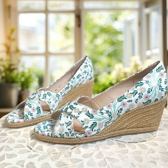 JACK ROGERS  Leather Palmer Woven Jute Espadrille Wedge Sandal White - Picture 5 of 16